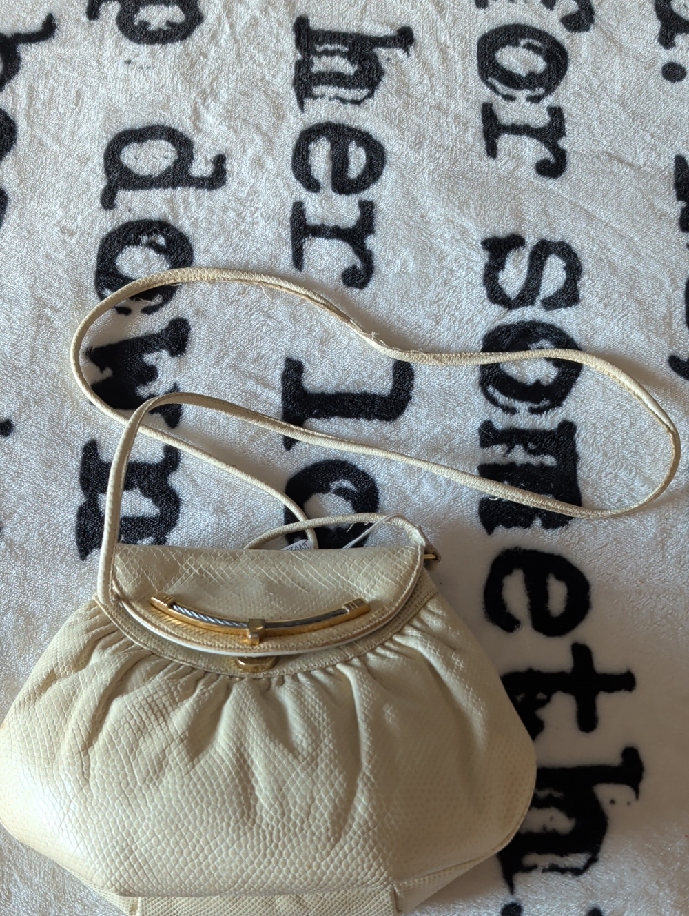 Finesse Cream Textured Shoulder Bag with Gold Accent